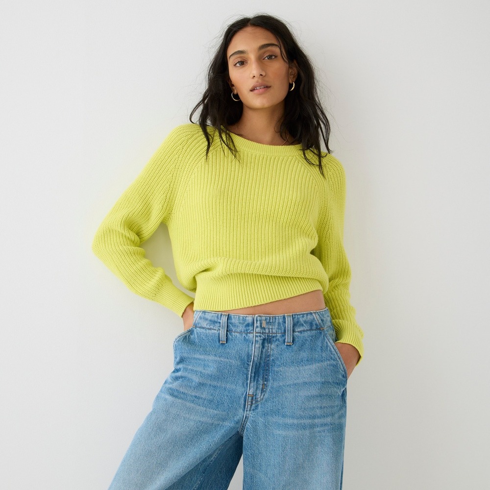 J.Crew Cotton Fisherman Sweater In Neon Lime Green Size Large Dopamine Casual